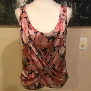 H & M Floral Pink and Black Pleated Cross Over Front Tank Top-Size 6